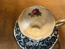 ROYAL ALBERT Demitasse Tea Cup & Saucer B / SENORITA Pattern BLACK LACE ROSE