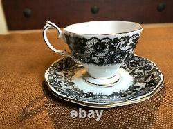 ROYAL ALBERT Demitasse Tea Cup & Saucer B / SENORITA Pattern BLACK LACE ROSE