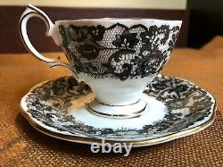 ROYAL ALBERT Demitasse Tea Cup & Saucer B / SENORITA Pattern BLACK LACE ROSE