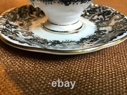 ROYAL ALBERT Demitasse Tea Cup & Saucer B / SENORITA Pattern BLACK LACE ROSE