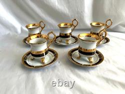 ROYAL CAFE 24K gold lot of 5 espresso-demitasse footed cup and saucer sets. MINT