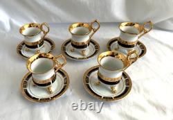 ROYAL CAFE 24K gold lot of 5 espresso-demitasse footed cup and saucer sets. MINT