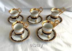 ROYAL CAFE 24K gold lot of 5 espresso-demitasse footed cup and saucer sets. MINT