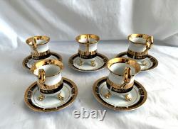 ROYAL CAFE 24K gold lot of 5 espresso-demitasse footed cup and saucer sets. MINT