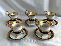 ROYAL CAFE 24K gold lot of 5 espresso-demitasse footed cup and saucer sets. MINT