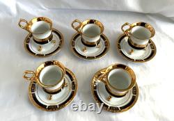 ROYAL CAFE 24K gold lot of 5 espresso-demitasse footed cup and saucer sets. MINT