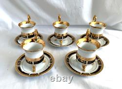 ROYAL CAFE 24K gold lot of 5 espresso-demitasse footed cup and saucer sets. MINT