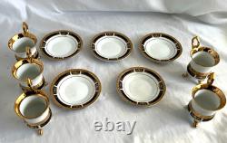 ROYAL CAFE 24K gold lot of 5 espresso-demitasse footed cup and saucer sets. MINT