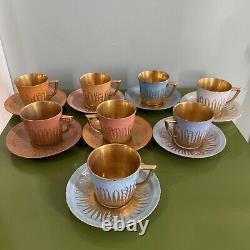 ROYAL COPENHAGEN Set 8 Vintage c. 1930s Denmark Demitasse Cups Saucers Gold RARE