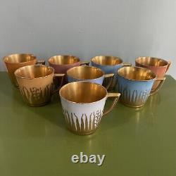 ROYAL COPENHAGEN Set 8 Vintage c. 1930s Denmark Demitasse Cups Saucers Gold RARE