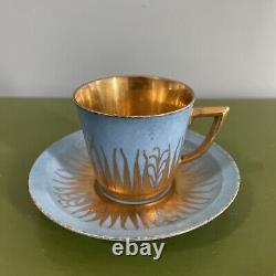 ROYAL COPENHAGEN Set 8 Vintage c. 1930s Denmark Demitasse Cups Saucers Gold RARE