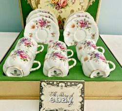 ROYAL CROWN DERBY Posies 12 Piece CUP & SAUCER BOXED SET Demitasse Expresso