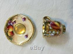 ROYAL WORCESTER Hand Painted Fruit Gilded Demitasse Cup and Saucer