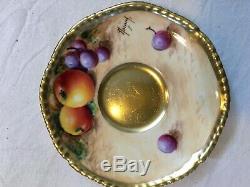 ROYAL WORCESTER Hand Painted Fruit Gilded Demitasse Cup and Saucer