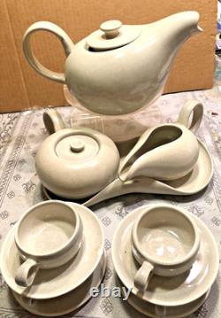 RUSSEL WRIGHT MCM MODERN GREY TEA /COFFEE POT SET w 4 DEMITASSE CUPS & SAUCERS