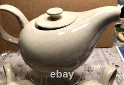RUSSEL WRIGHT MCM MODERN GREY TEA /COFFEE POT SET w 4 DEMITASSE CUPS & SAUCERS