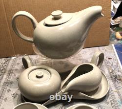 RUSSEL WRIGHT MCM MODERN GREY TEA /COFFEE POT SET w 4 DEMITASSE CUPS & SAUCERS
