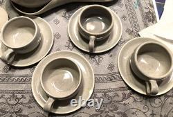 RUSSEL WRIGHT MCM MODERN GREY TEA /COFFEE POT SET w 4 DEMITASSE CUPS & SAUCERS
