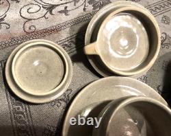 RUSSEL WRIGHT MCM MODERN GREY TEA /COFFEE POT SET w 4 DEMITASSE CUPS & SAUCERS