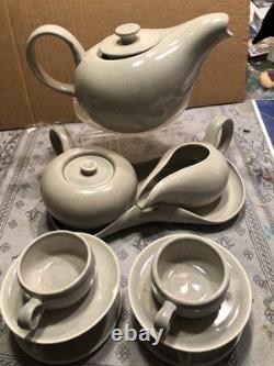 RUSSEL WRIGHT MCM MODERN GREY TEA /COFFEE POT SET w 4 DEMITASSE CUPS & SAUCERS