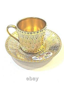 Rare Antique Dresden Demi / Demitasse Cup & Saucer Set Exquisite Gold Turquoise