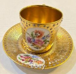 Rare Antique Dresden Demi / Demitasse Cup & Saucer Set Exquisite Gold Turquoise