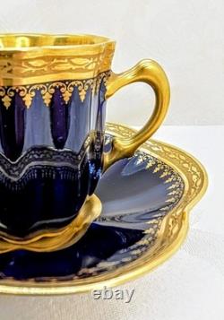 Rare Antique G. Dumas Fils Limoges Cobalt Demitasse Cup & Saucer Raised Gold