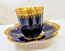 Rare Antique G. Dumas Fils Limoges Cobalt Demitasse Cup & Saucer Raised Gold