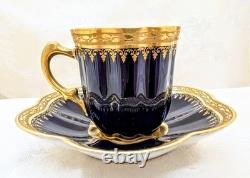 Rare Antique G. Dumas Fils Limoges Cobalt Demitasse Cup & Saucer Raised Gold