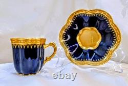 Rare Antique G. Dumas Fils Limoges Cobalt Demitasse Cup & Saucer Raised Gold