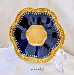 Rare Antique G. Dumas Fils Limoges Cobalt Demitasse Cup & Saucer Raised Gold