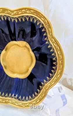 Rare Antique G. Dumas Fils Limoges Cobalt Demitasse Cup & Saucer Raised Gold