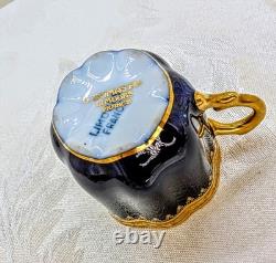 Rare Antique G. Dumas Fils Limoges Cobalt Demitasse Cup & Saucer Raised Gold Rare Antique G. Dumas Fils Limoges Cobalt Demitasse Cup & Saucer Raised Gold