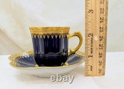 Rare Antique G. Dumas Fils Limoges Cobalt Demitasse Cup & Saucer Raised Gold