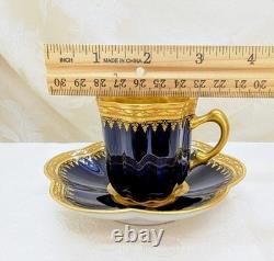 Rare Antique G. Dumas Fils Limoges Cobalt Demitasse Cup & Saucer Raised Gold