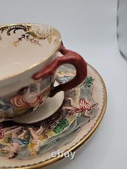 Rare Antique Italian Porcelain Capodimonte Demitasse Cups & Saucers Set