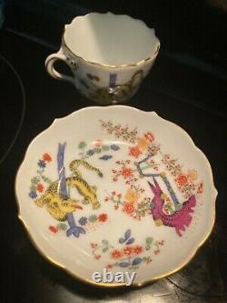 Rare Antique Meissen Hand Painted Yellow Tiger Demitasse Cup & Saucer