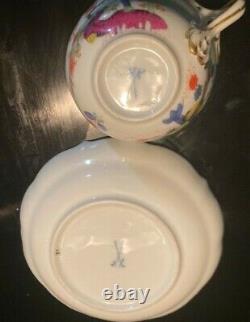 Rare Antique Meissen Hand Painted Yellow Tiger Demitasse Cup & Saucer