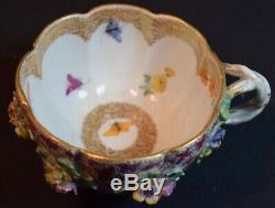 Rare Antique Meissen Porcelain Demitasse Cup and Saucer with Raised Flowers