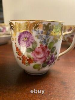 Rare Antique Meissen style Choisy-le-Roi Handpainted Demitasse cup & saucers