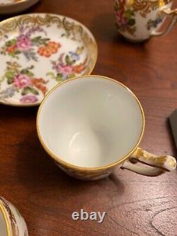 Rare Antique Meissen style Choisy-le-Roi Handpainted Demitasse cup & saucers