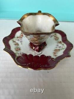 Rare Antique Rose & Cupid Demitasse Cup & Saucer Delicate Trimmed Pink & Gold