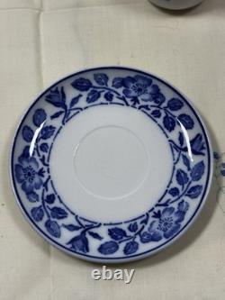 Rare Antique Villeroy & Boch Dresden Blue Wild-Rose Demitasse Cups & Saucers