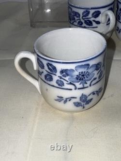 Rare Antique Villeroy & Boch Dresden Blue Wild-Rose Demitasse Cups & Saucers