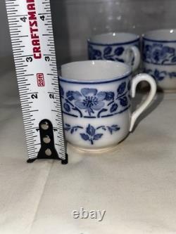 Rare Antique Villeroy & Boch Dresden Blue Wild-Rose Demitasse Cups & Saucers