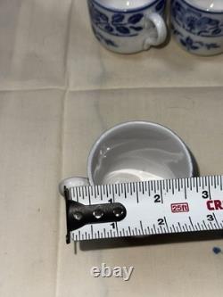 Rare Antique Villeroy & Boch Dresden Blue Wild-Rose Demitasse Cups & Saucers