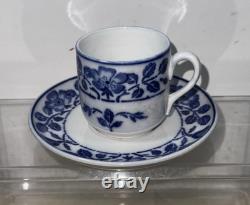 Rare Antique Villeroy & Boch Dresden Blue Wild-Rose Demitasse Cups & Saucers