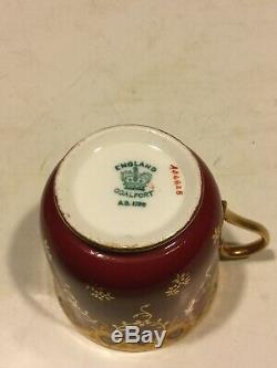 Rare Coalport Turquoise Jeweled Burgundy Red Gold Demitasse Cup & Saucer