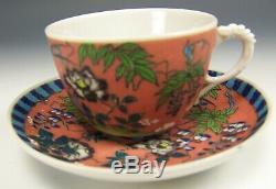 Rare Japanese Silver Wire Cloisonné On Porcelain Demitasse Cup & Saucer Signed