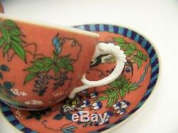Rare Japanese Silver Wire Cloisonné On Porcelain Demitasse Cup & Saucer Signed